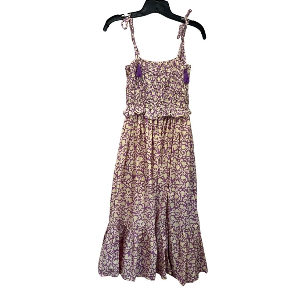 Perry Walker Collective 100% Cotton Smocked Midi Dress Purple Print Size S/M